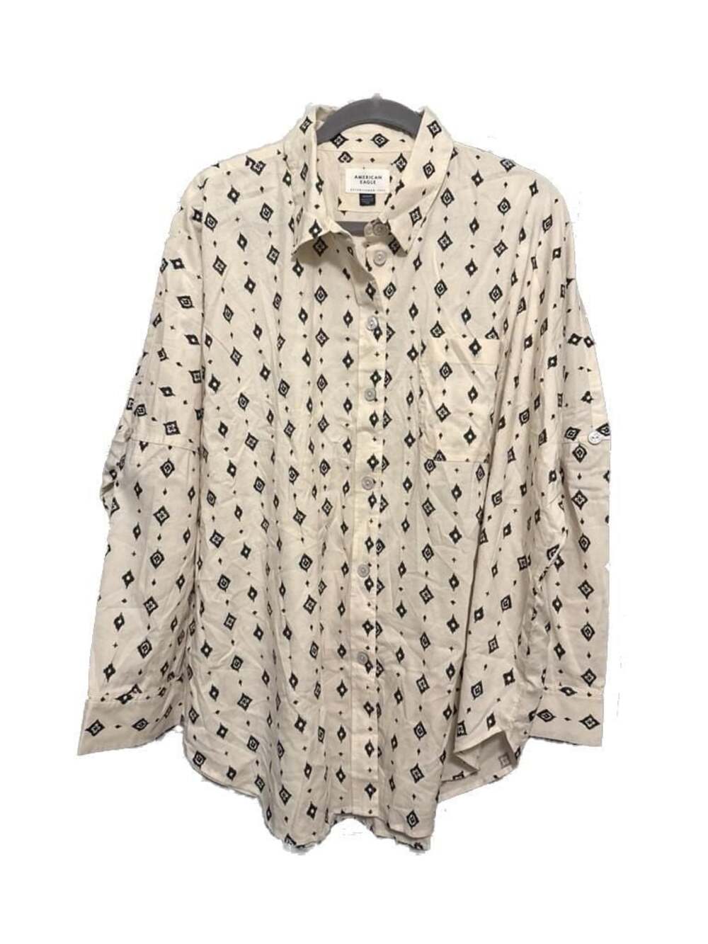 American Eagle Men's Geometric Diamond Print Button-Down Long Sleeve Shirt